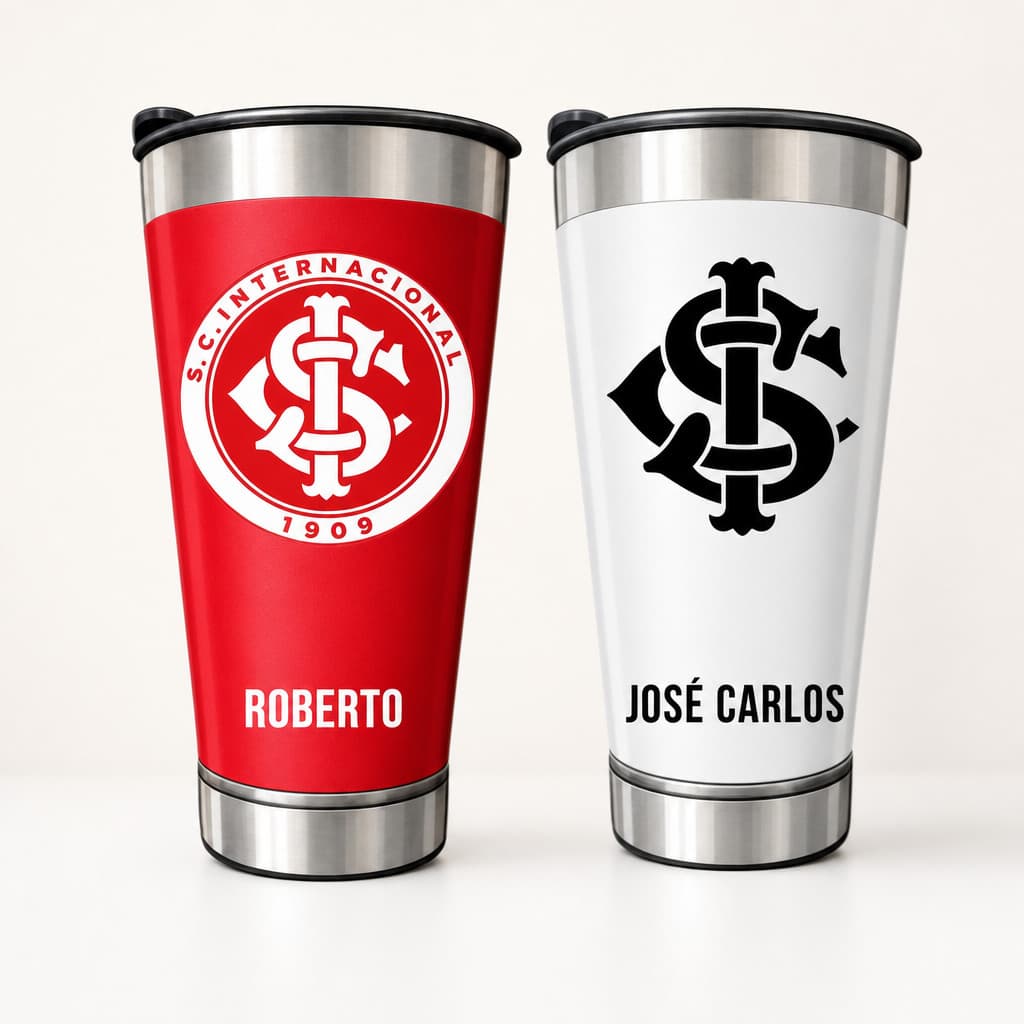 Copo Térmico Inox 473ml Personalizado Internacional – Com Nome | Presente para Torcedor | Dia dos Pais