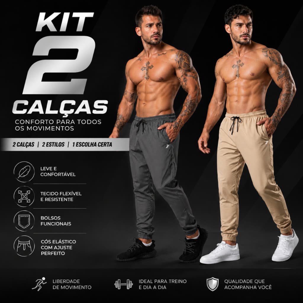 Seven Move Kit 2 Calças Masculina Jogger Tactel Conforto, Estilo e Liberdade de Movimento na Academia e Corrida