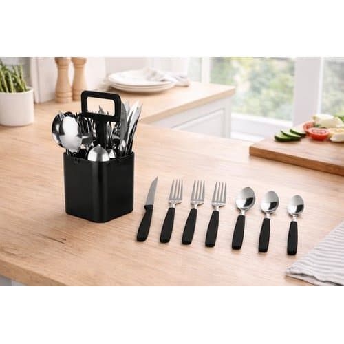 Conjunto Talheres Verona Preto 25 Peças Jantar Cozinha Design Sofisticado