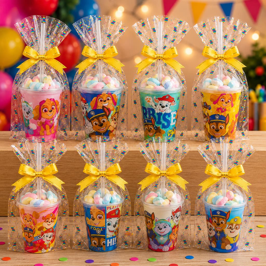 Kit Lembrancinha Patrulha Canina 15 Copos Shake Bolha com Canudo Aniversário Festa Infantil, 280ml