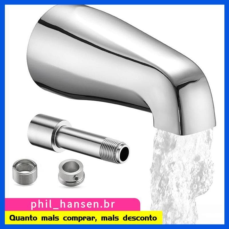 Bico De Banheira De Aço Inoxidável Sem Desviador , Cabe Em Tubos De Cobre De 1/2 " E Rosca IPS Ou 3/4 " , Todo Metal