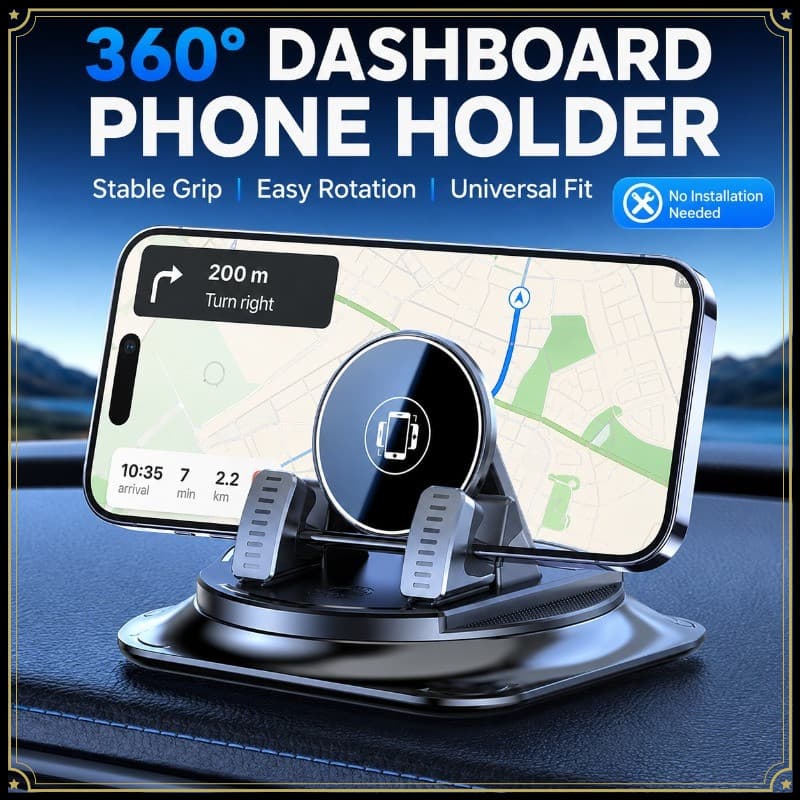 Suporte Universal Para Telefone Painel De Carro 360 ° Giratório De Navegação Com Base Adesiva De Silicone