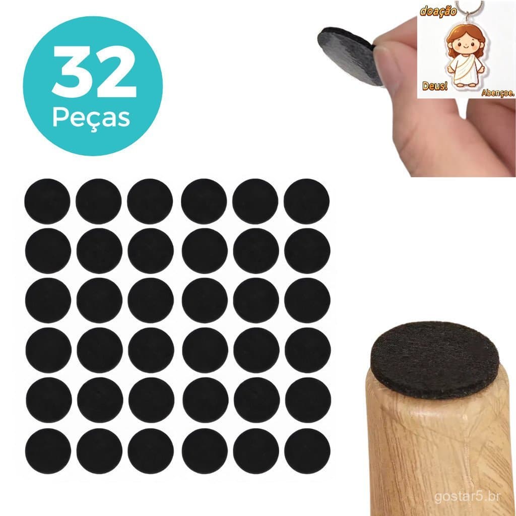 Kit 32 Protetor Redondo Feltro EVA Auto Adesivo Colante Pé Sofá Cadeira Mesa Para Não Riscar Piso