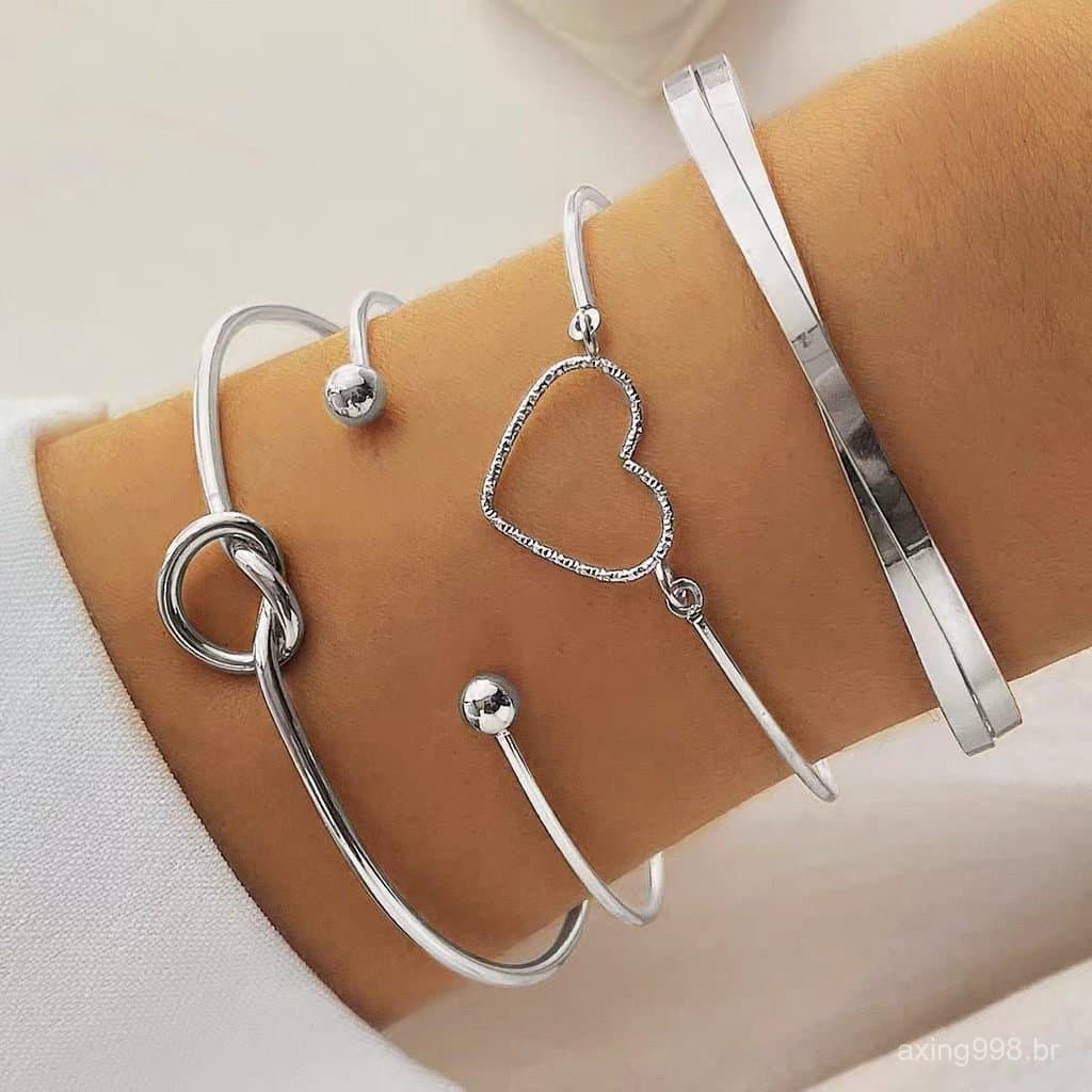 4 pçs/set Conjunto Pulseira Banhada A prata Criativa Pulseira Vintage Joias Femininas