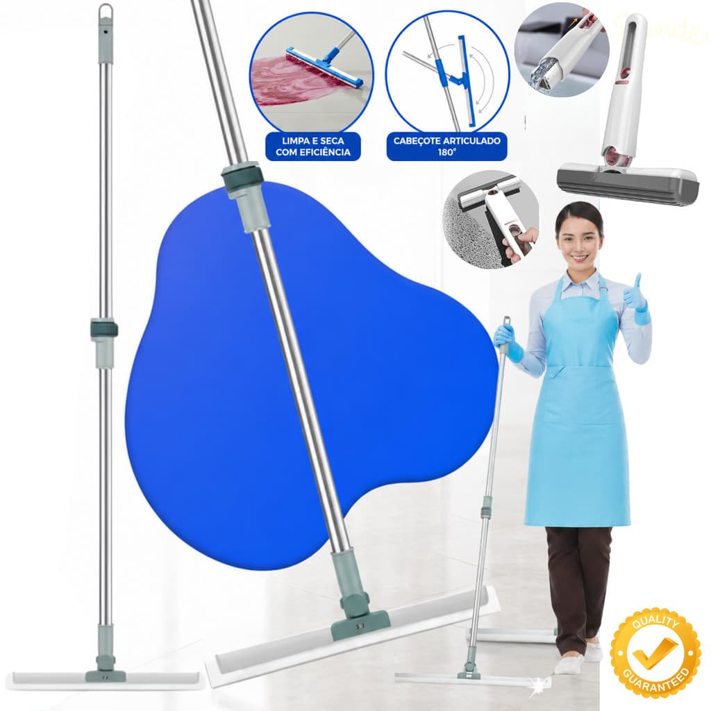 Rodo Silicone Vassoura Mágica Extensivo 1,45m Limpa Seca Pisos Profissional + Mini MOP Multiuso