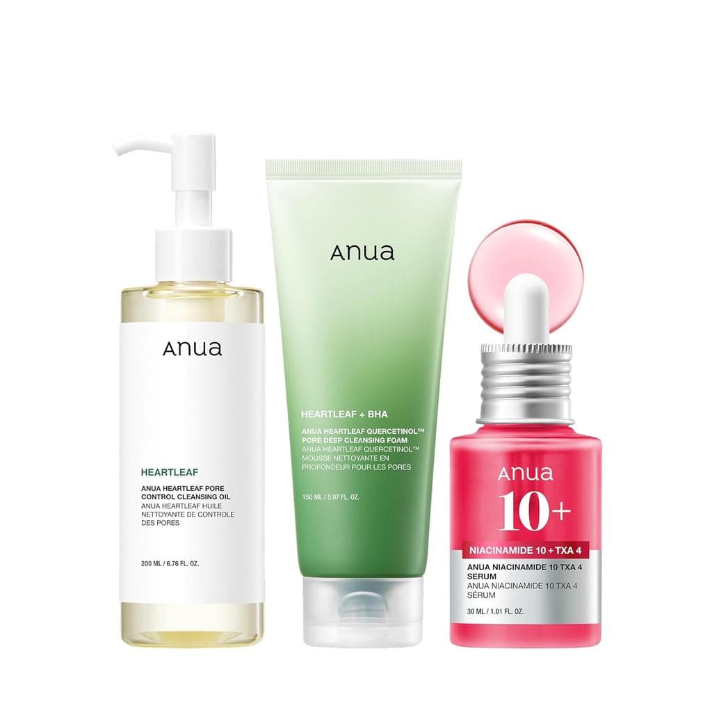Conjunto Iniciante Anua 3 Passos Glass, Limpador Oleoso e Sabonete Facial com Sérum Facial, Rotina Diária de Limpeza Dup