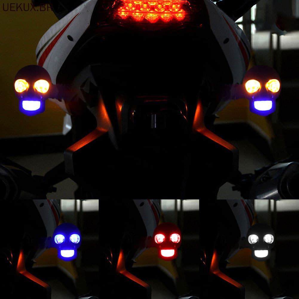 Motocicleta 10mm Parafuso Crânio Cabeça Led Sinal De Volta Luz Indicadora 3 Cores Luzes Para Scooter Bicicleta Da Sujeir