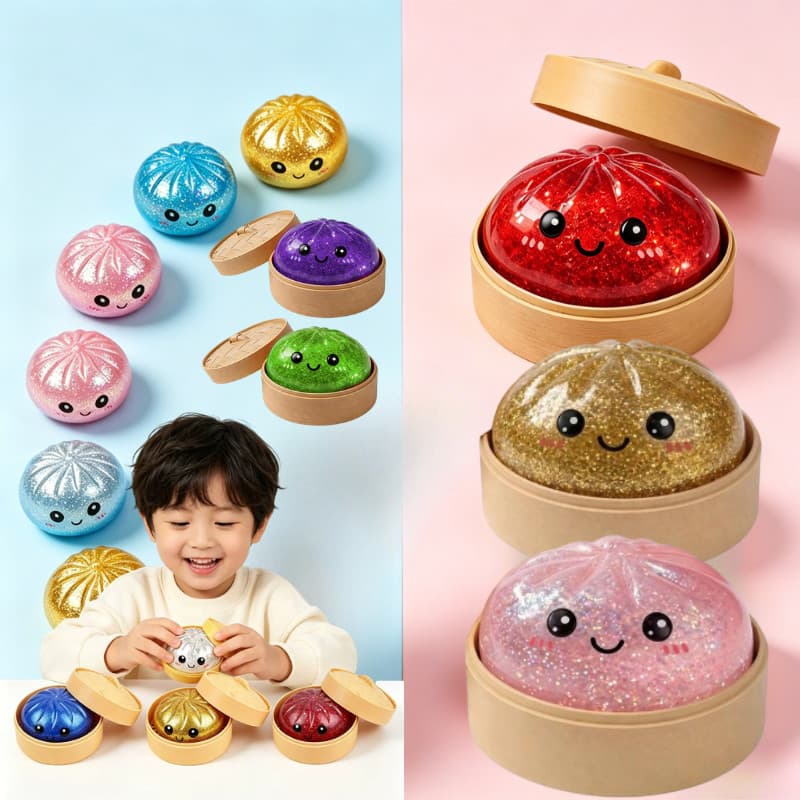 Brinquedo Antiestresse Baozi Grande com Glitter de 8,5cm, Bola Macia de Elevação Lenta para Alívio da Ansiedade, com Cai