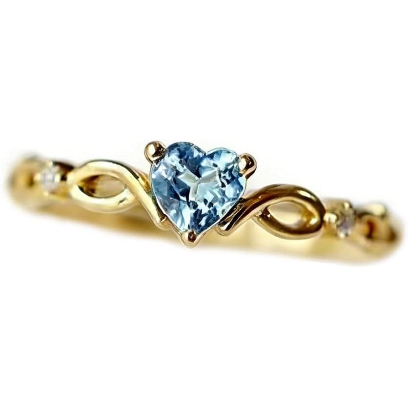 Anel de Ouro 14k com Topázio Azul Marinho em Forma de Coração e Diamante CZ para Mulheres, Anel de Noivado, Aniversário
