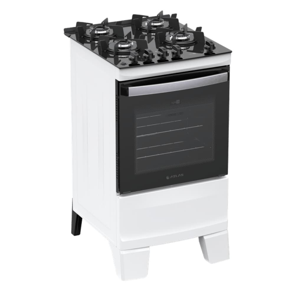 Fogão 4 Bocas Atlas Agile Up Mesa de Vidro Forno 48 litros Branco - Bivolt