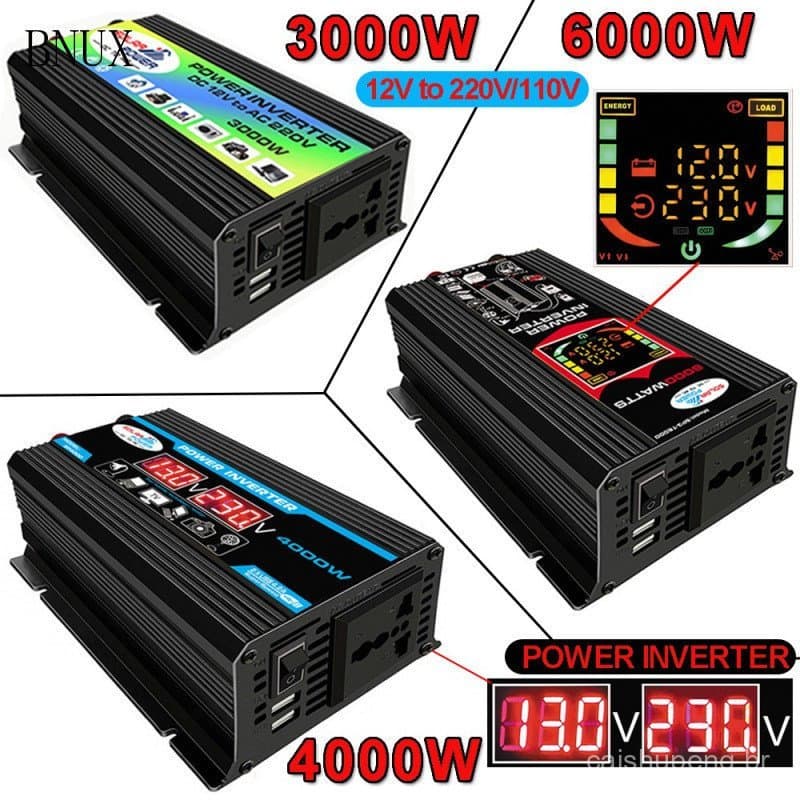 Inversor de Energia para Carro 6000W/4000W/3000W DC 12V para AC 220V 110V com Display LCD e Duas Portas USB R8659 ZNO9