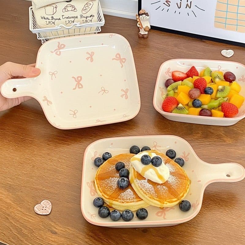 Bowknot servindo placa de alto valor alça de frutas placa Underglaze cor cerâmica forno de microondas doméstico 7.31