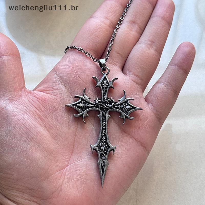 #     Colar de Cruz Weicheng Vintage Gótico em Prata, Pingente Religioso de Cruz, Joia, Presente de Natal para Homens e