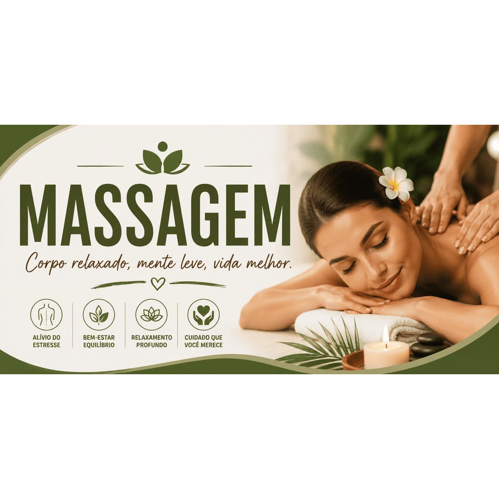 BANNER EM LONA PROPAGANDA 90X50CM COM 4 ILHÓIS ALTA QUALIDADE massagem