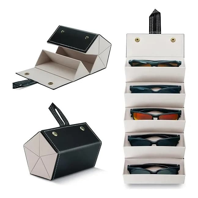 Case Porta Óculos Dobrável Organizador Necessaire Maleta de Óculos 5 Divisórias para Viagem Premium.