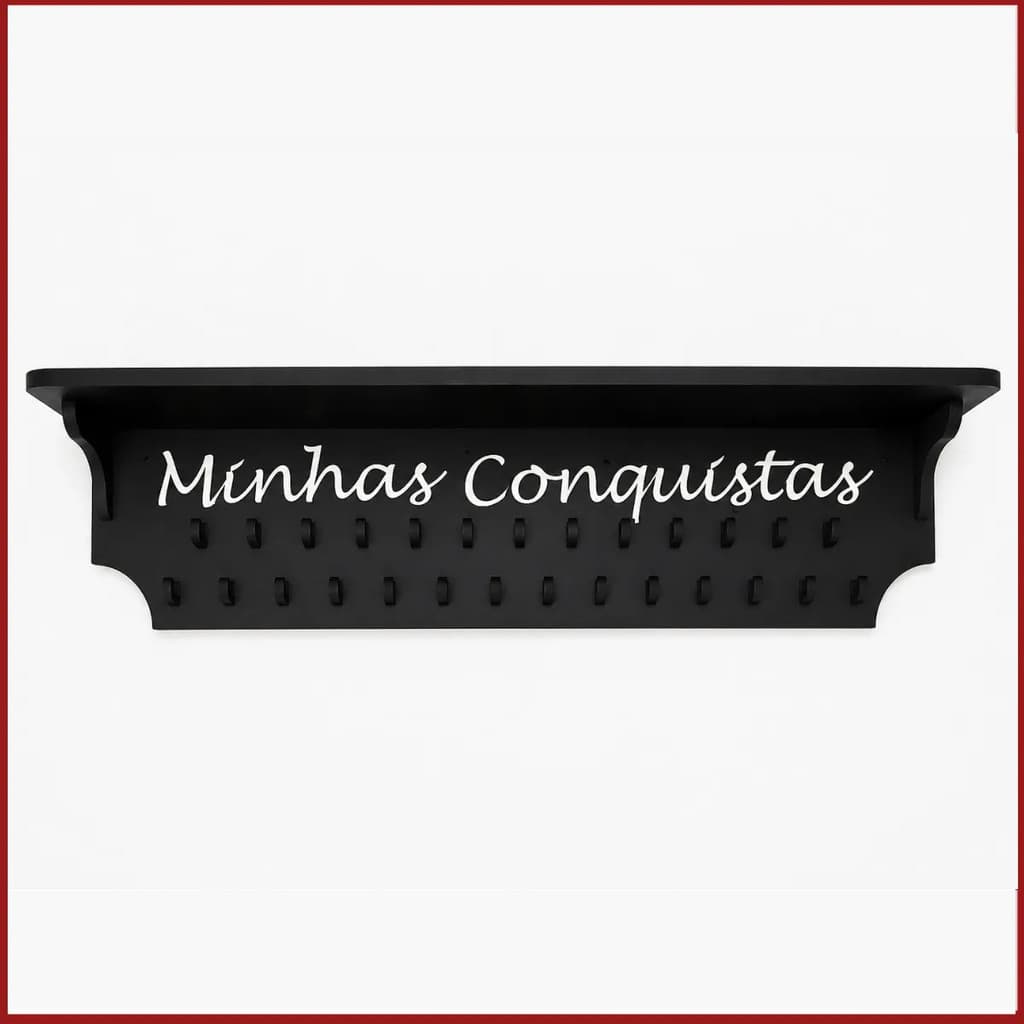 Porta Medalhas E Troféus Mdf 6mm Preto Com Prateleira Suport