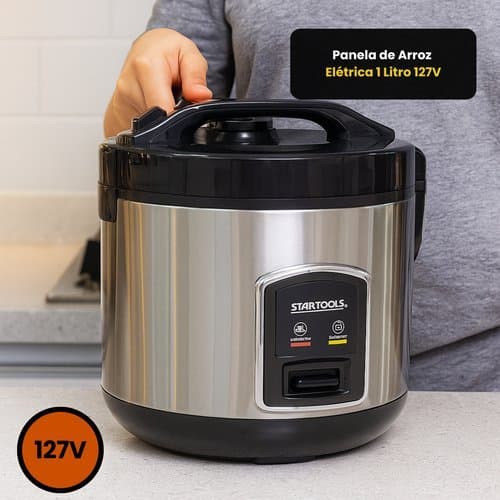 Panela Arroz Eletrica 1 Litro Compacta Automatica Preta 127V Cozimento Facil Rápido