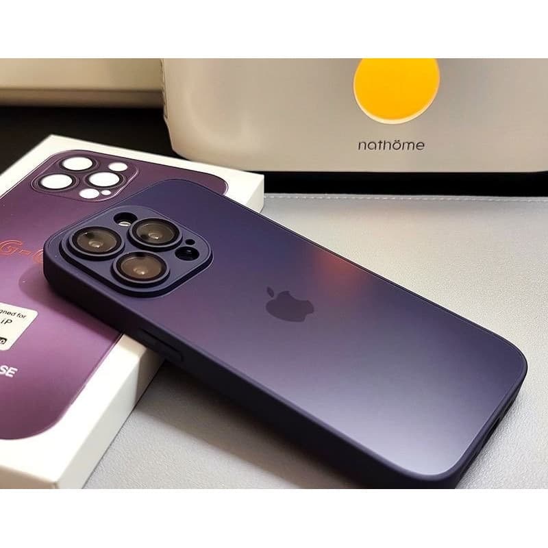 Monee Estojo Caixa De Vidro Fosco Roxo Escuro Case Capa Capinha De Celular Para iPhone 17 16 15 14 13 12 11 Pro Max