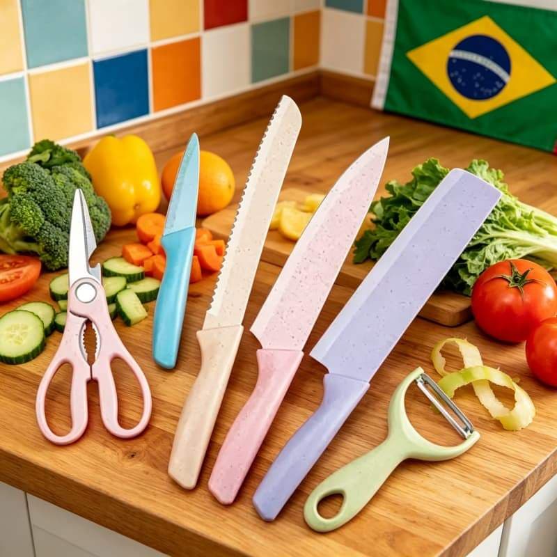 Jogo De Facas Estilo Moderno 6 Peças Inox Colorido Cutelo Faca  Chef Tesoura Descascador Culinária Prática Bonita
