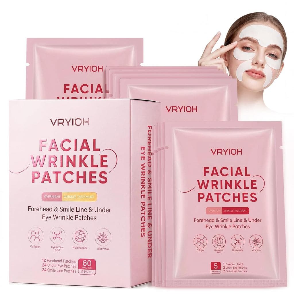 Patches 3 em 1 para rugas na testa, linha do sorriso e área abaixo dos olhos, tratamento facial noturno para rugas com á