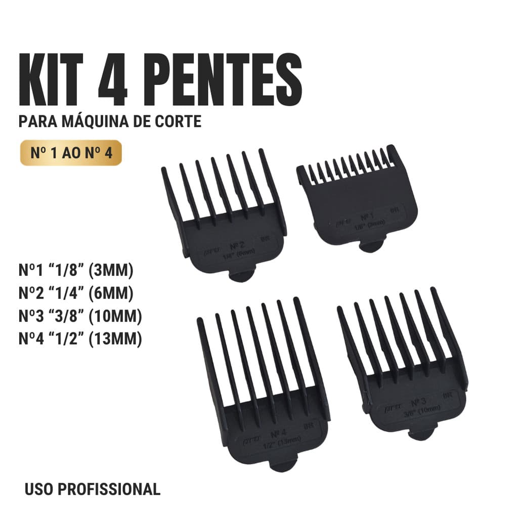 Kit 4 Pentes Guia 3 6 10 13mm Compatível Máquina Corte Cabelo Wahl Kemei Babyliss Wmark VGR