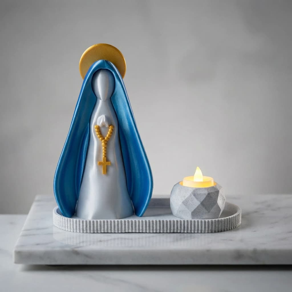 Kit Imagem Nossa Senhora Oratório Decorativo Com Vela Led