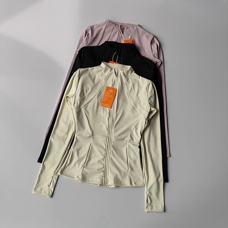 Jaqueta Esportiva Feminina com Zíper, Camisa de Yoga para Fitness, Casaco Quente para Corrida, Top de Manga Longa para A