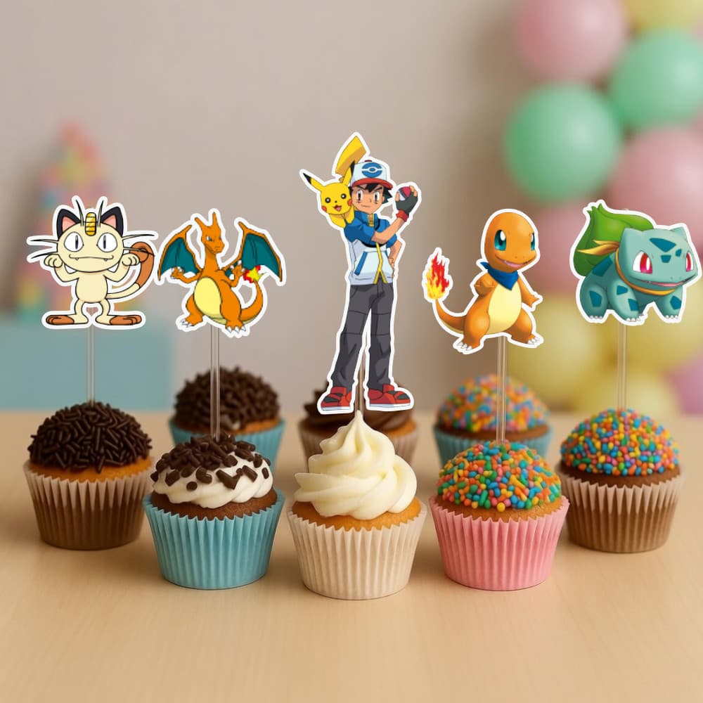ENVIO 24H Topo de docinhos Pokemon Pikachu Topper doce personalizado palitinho aplique