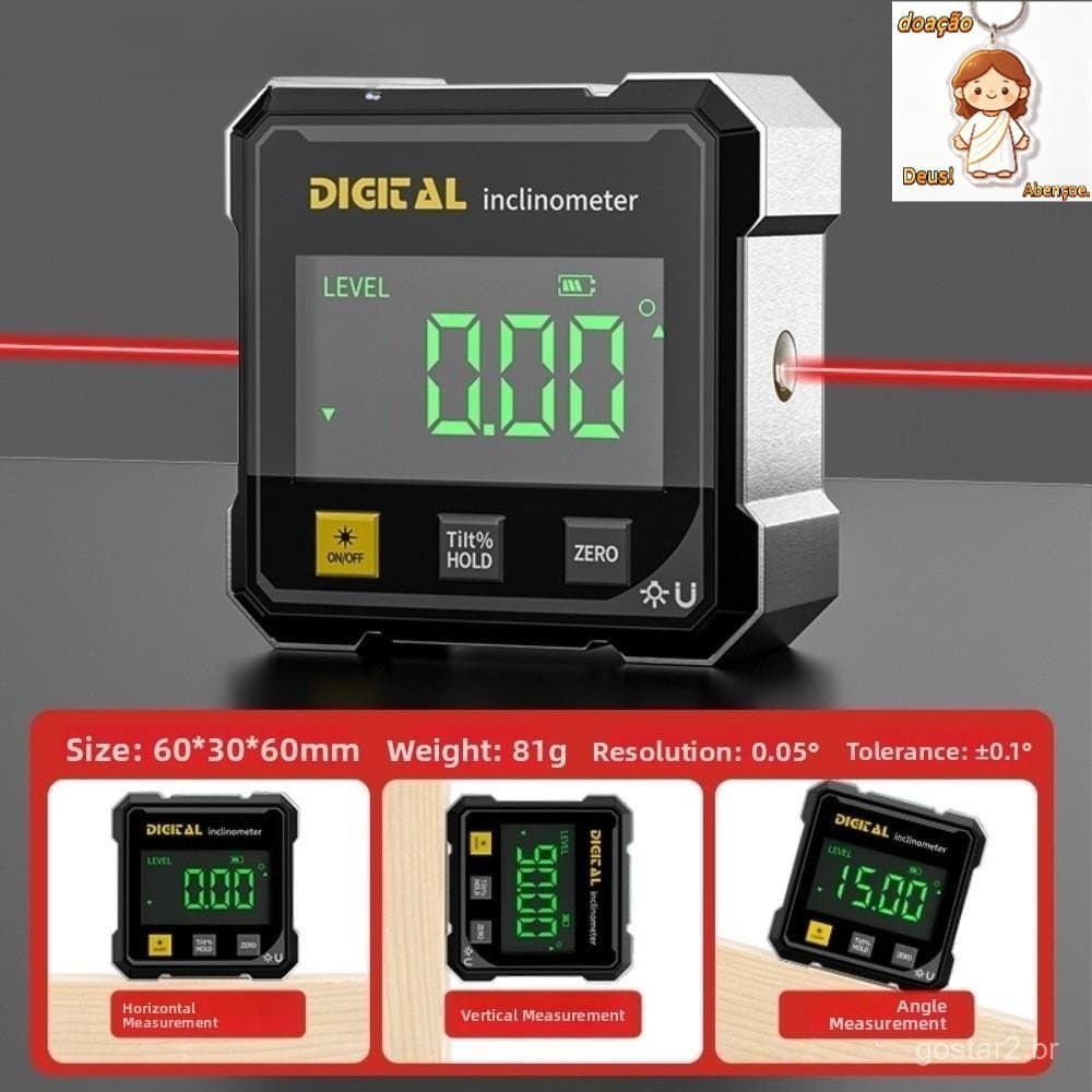 Medidor De Ângulo De Exibição , Inclinômetro Transferidor De Nível De Display Digital De Sucção , Compact