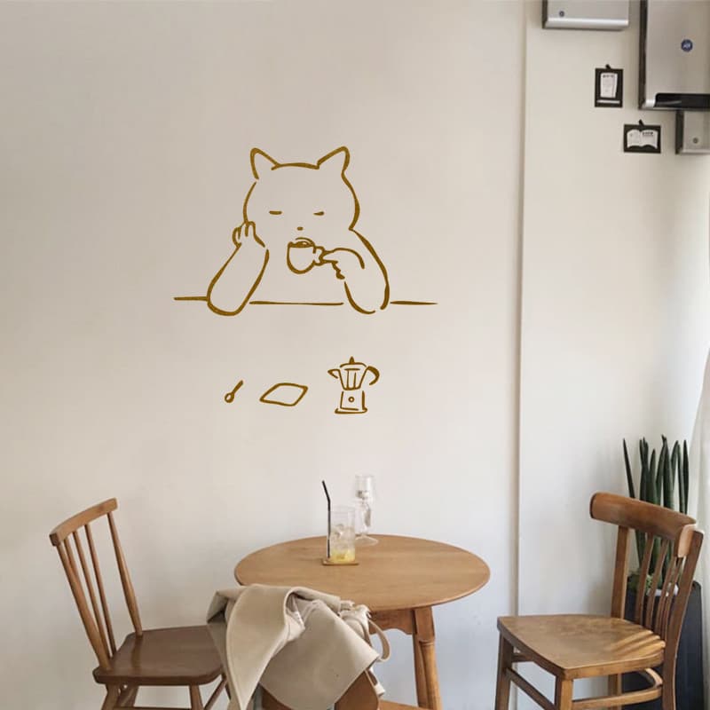 Simples gato ins estilo linha pintura café leite loja de chá restaurante Bar cozinha decoração parede adesivo