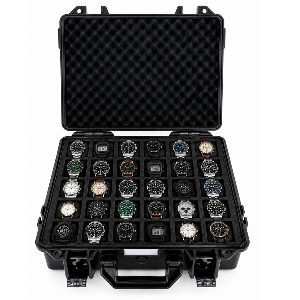 Produto em Maleta Porta Relógio de Transporte Caixa Rígida Hard Case 30 Lugares