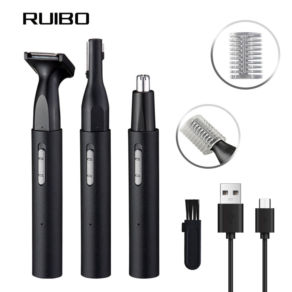 Venda quente 3 em 1 aparador de pêlos do nariz barbeador elétrico aparador de sobrancelha carregamento USB conjunto masc