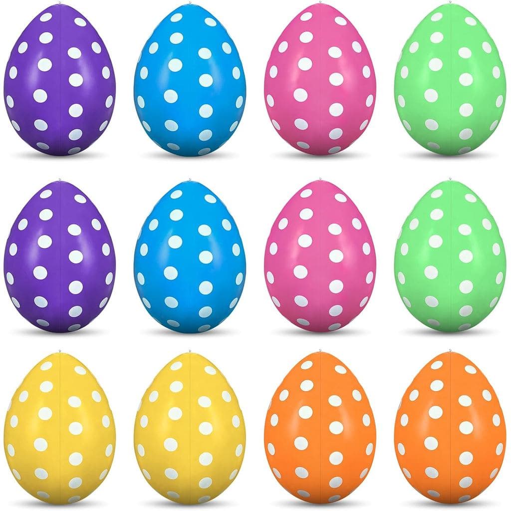 12 PCS Ovos de Páscoa Infláveis para Decoração, Balões Infláveis para Decorações Externas, Ornamentos Coloridos em Forma