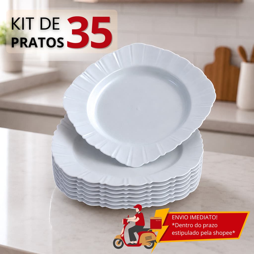 Jogo 35 Pratos Plásticos Quadrado Fundo Refeição Festa Churrasco Petiscos Reutilizável Resistente