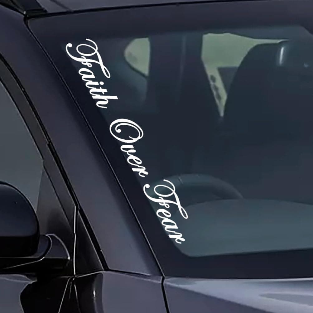 Faith Over Fear Adesivo de Vinil para Para-brisa de Carro e Caminhão, Frase Inspiradora de Fé