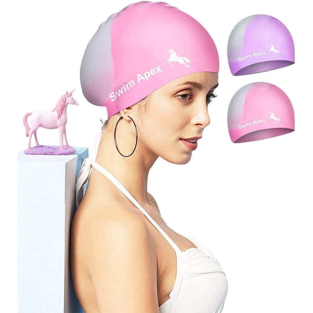 2PCS Touca de Natação, Touca de Natação à Prova d'Água de Silicone, de Natação para Mulheres/Homens, Toucas de Na
