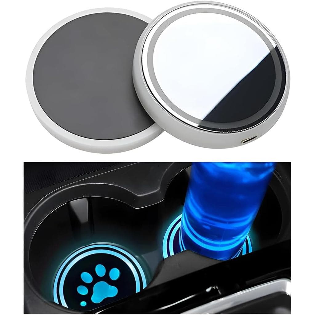 2 Peças de Luz LED para Porta-Copos de Carro, Base para Porta-Copos de Veículo Recarregável por USB com 7 Cores Mutáveis