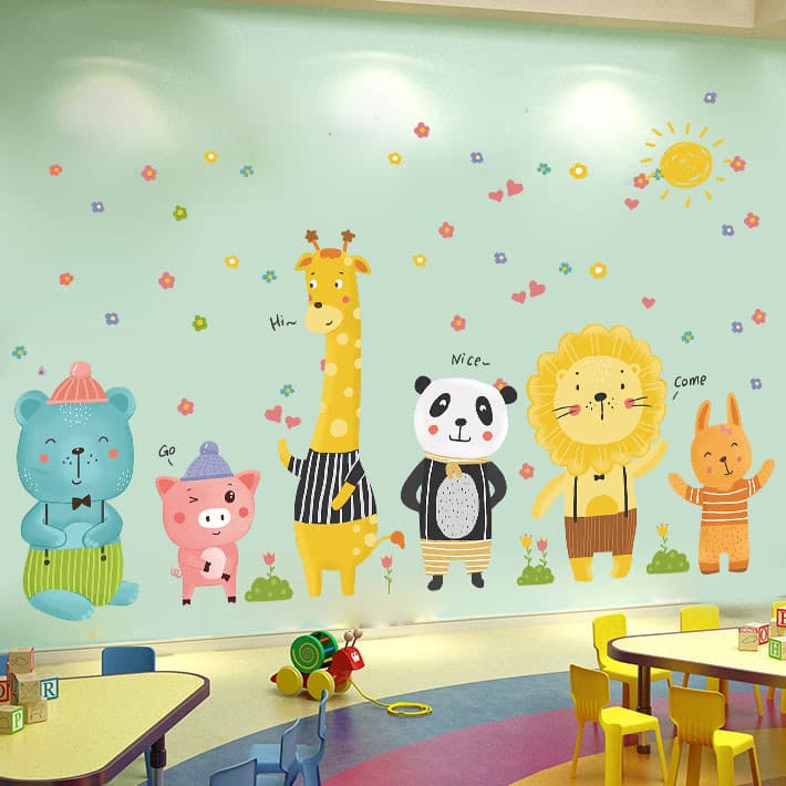 Adesivos de quarto infantil de desenho animado 3d tridimensional adesivos de parede bonito quarto papel de parede fundo
