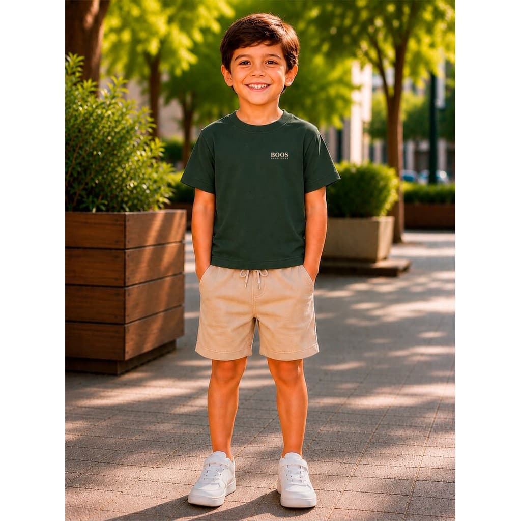 Conjunto Short Com Bolso Safari  e Camiseta Algodão Conjunto Infantil OOS BASICO Moda Teen Kids