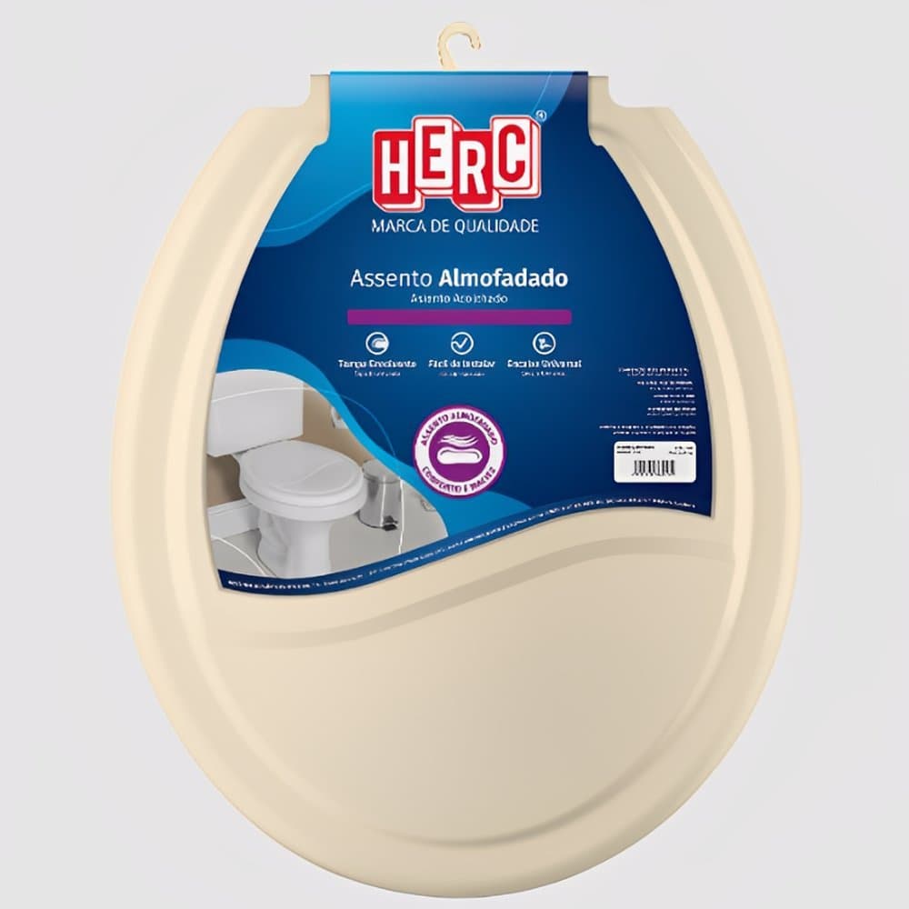 Tampa De Vaso Assento Sanitario Almofadado Convencional Bege Biscuit Herc Oval Macio E Confortavel
