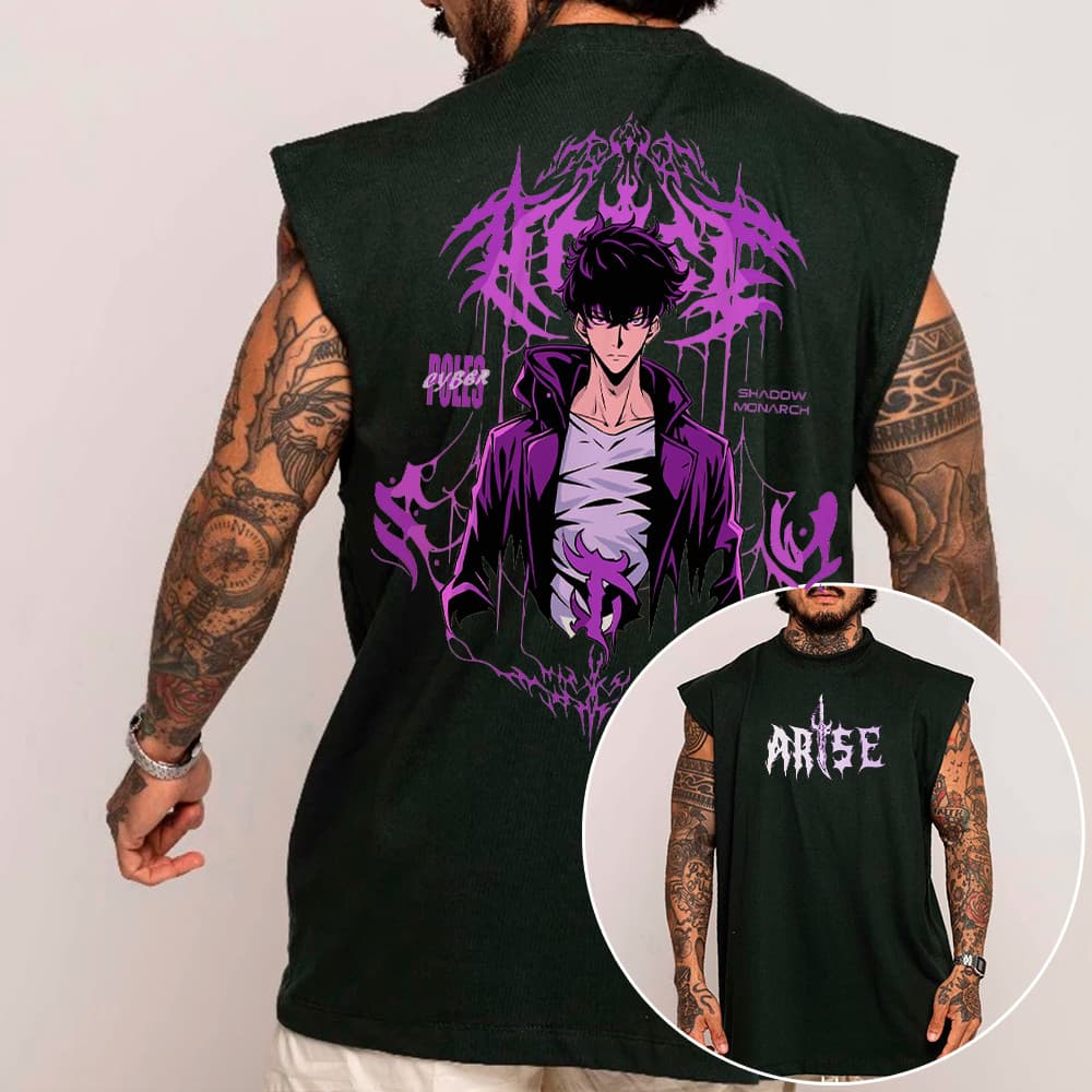 Camiseta Regata Machao OVERSIZED Monarch Shadow Arise Solo Leveling Sung Jin Anime Gym Unissex