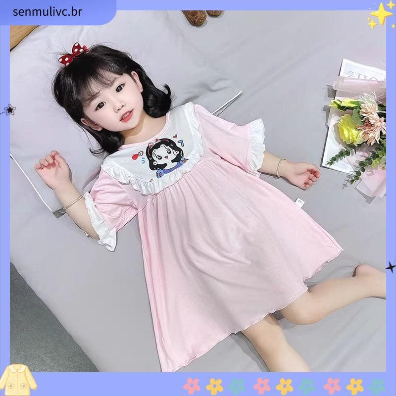 Crianças pijamas modais verão fino de manga curta meninas bebê camisola estilo princesa médio pequeno crianças roupas pa