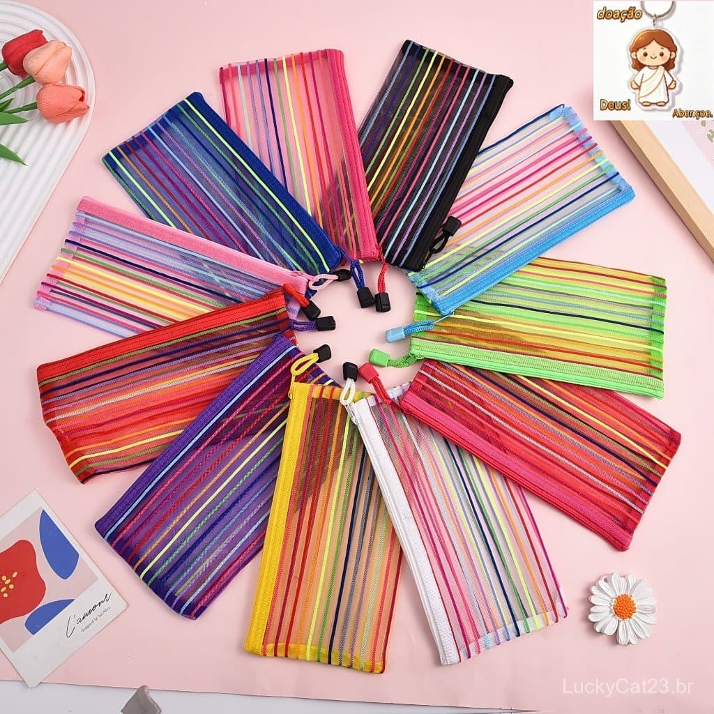 15 Unis Estojo Multiuso Bolsinha/ Saco de nylon multiúso Colorido Estojo Escolar Simples E Barato Promoção