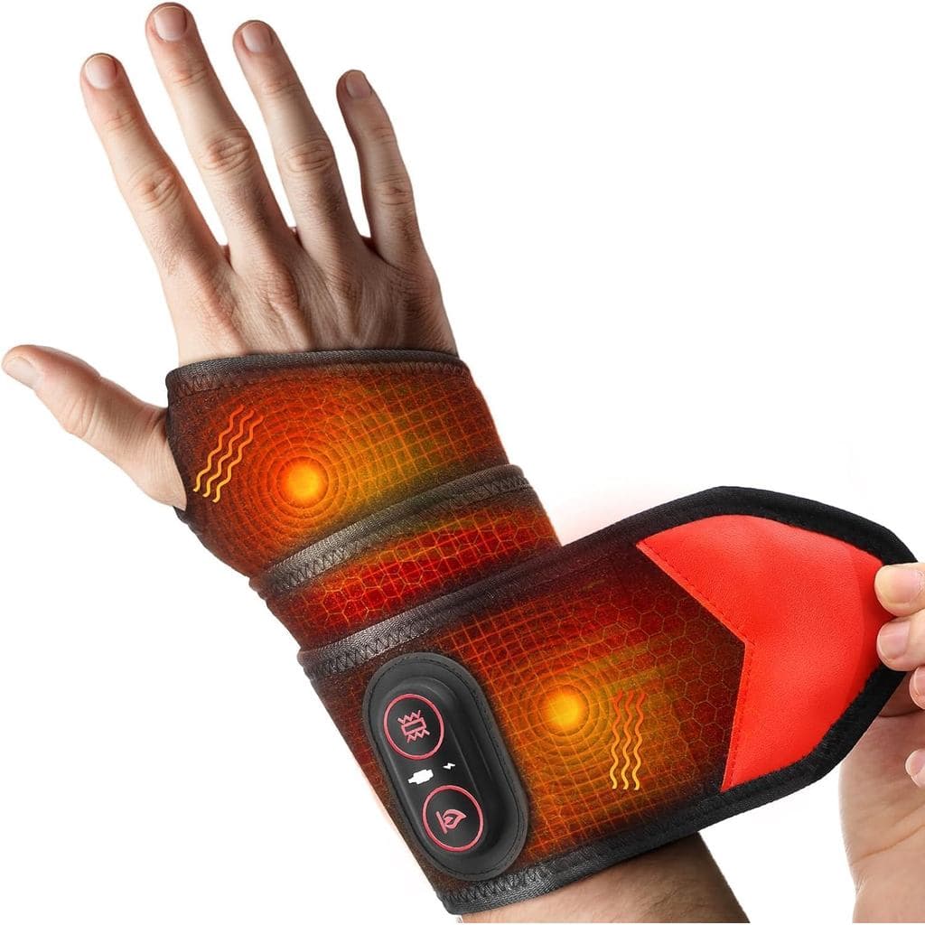 Almofada de Aquecimento Sem Fio para Pulso e Mão com Massagem, Suporte de Pulso Aquecido Recarregável para Síndrome do T