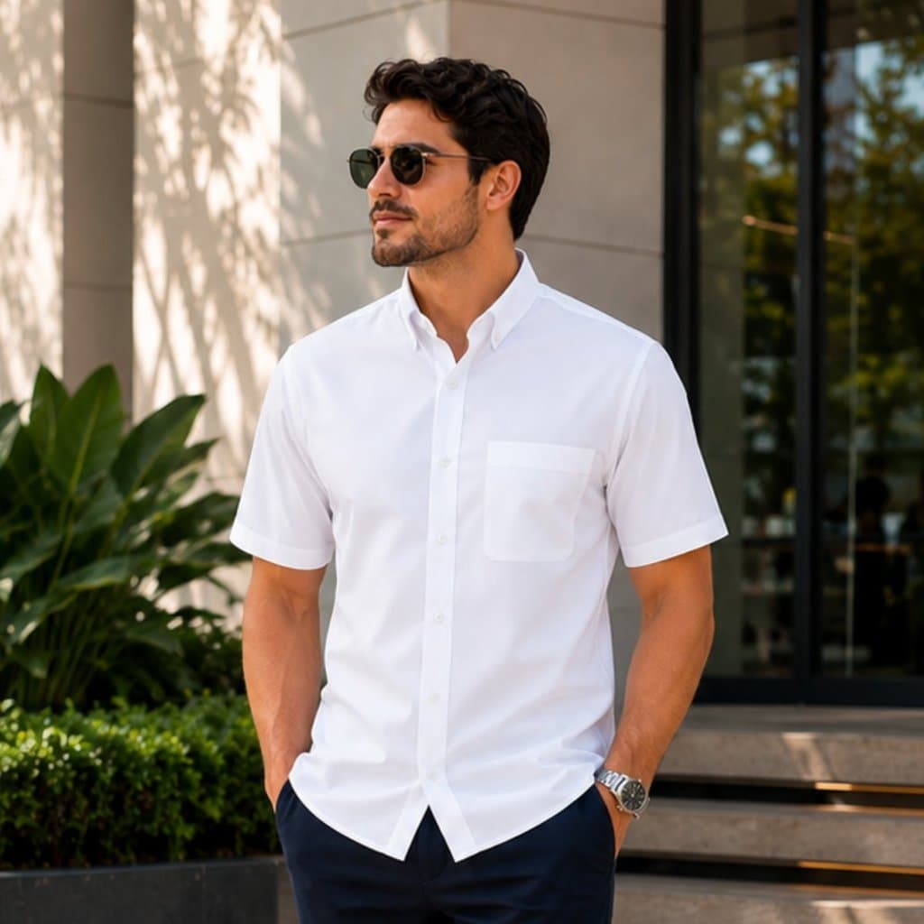 Camisa Social Masculina Manga Curta Polialgodão