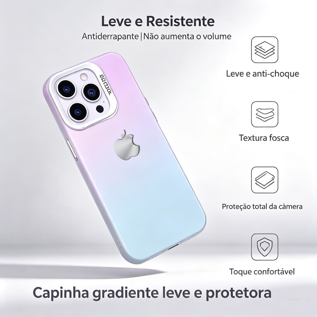 Capinha para iPhone 17/16/15/14/13/12 Pro Max Capa toda envolvente simples prata colorida gradiente macaron fresco