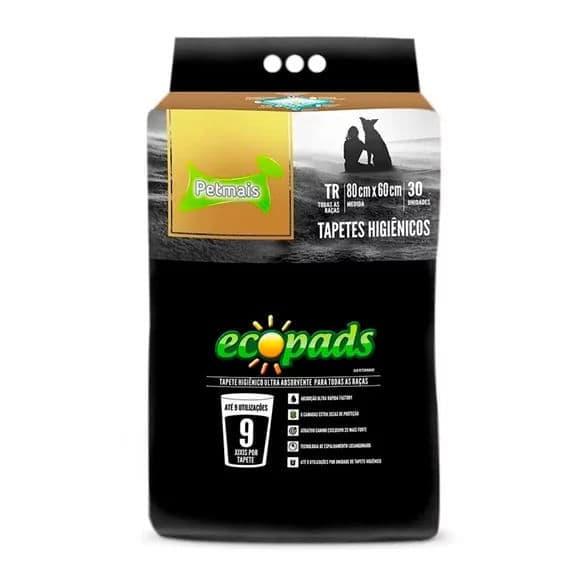 Tapete Higienico Ecopads 80X60cm com 30 unidades.