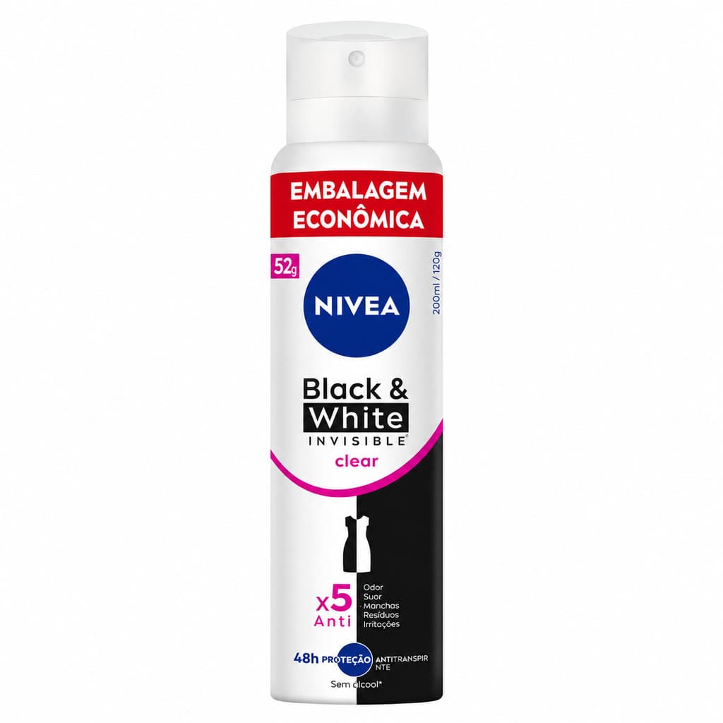 DESODORANTE NIVEA AEROSSOL BLACK&WHITE INVISIBLE CLEAR 200ML