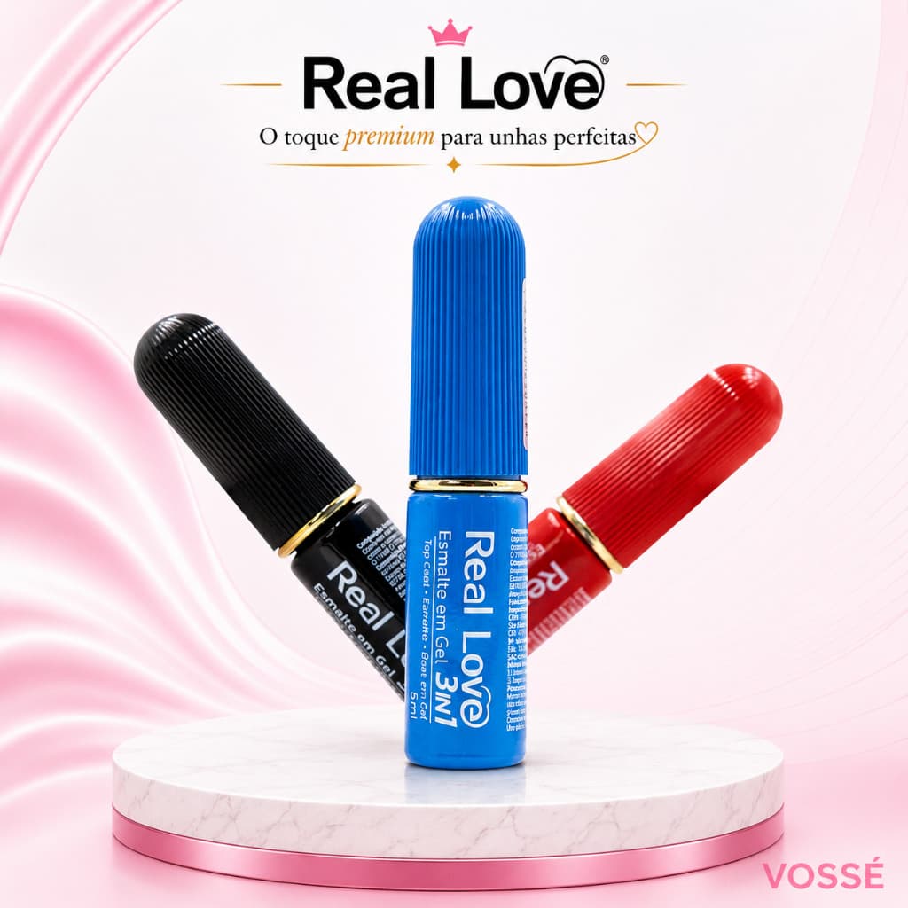 Esmalte em Gel 3 em 1-Base/Esmalte/Top Coat - Real Love