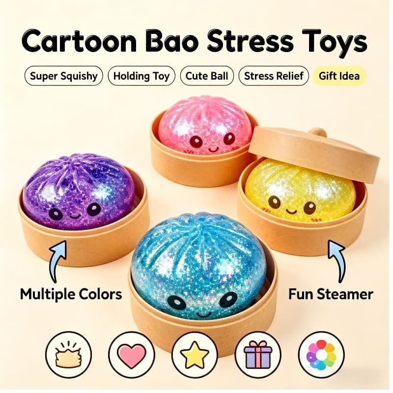 Bola De Pressão De Bolinho Baozi De 8.5 Cm : Mole Sensorial Com glitter , Toque Suave E Retorno Baixo , ideal Para Alivi